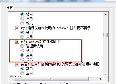 勾选运行Activex控件和插件一栏的启用